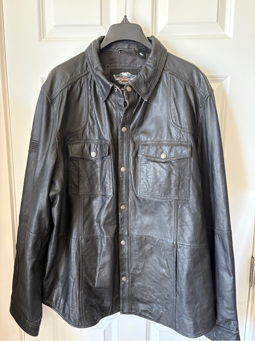 Men's Harley-Davidson Black Leather Snap-Up Shirt Jacket Size XXL